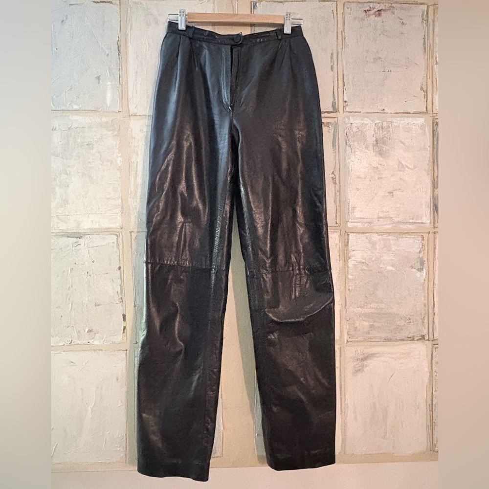 Vintage Norwiss Black Leather Pants EU 38 High Rise Straight Leg Minimalist